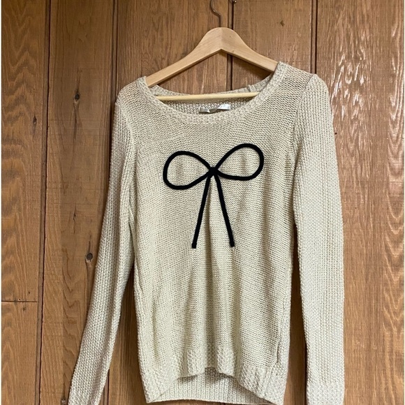 Lc Lauren Conrad Women's Tan Metallic Gold Black Bow Scoop Neck - Picture 1 of 9